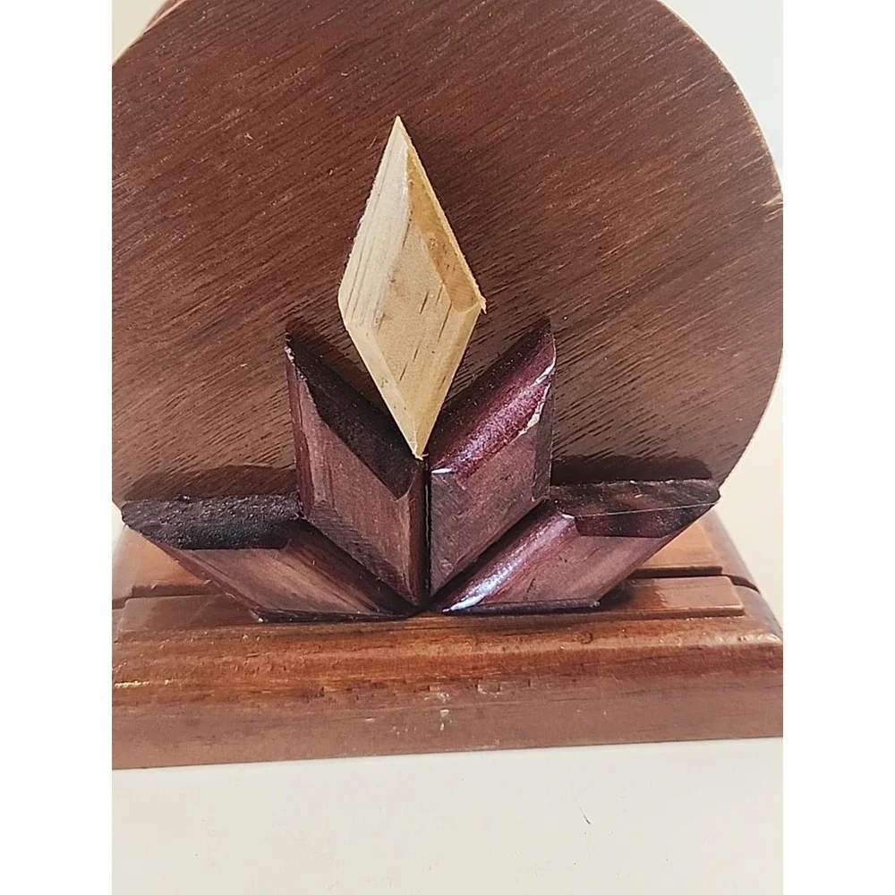 Handcrafted Tri-Colored Intarsia Wooden Napkin Holder  Abstract Floral Design